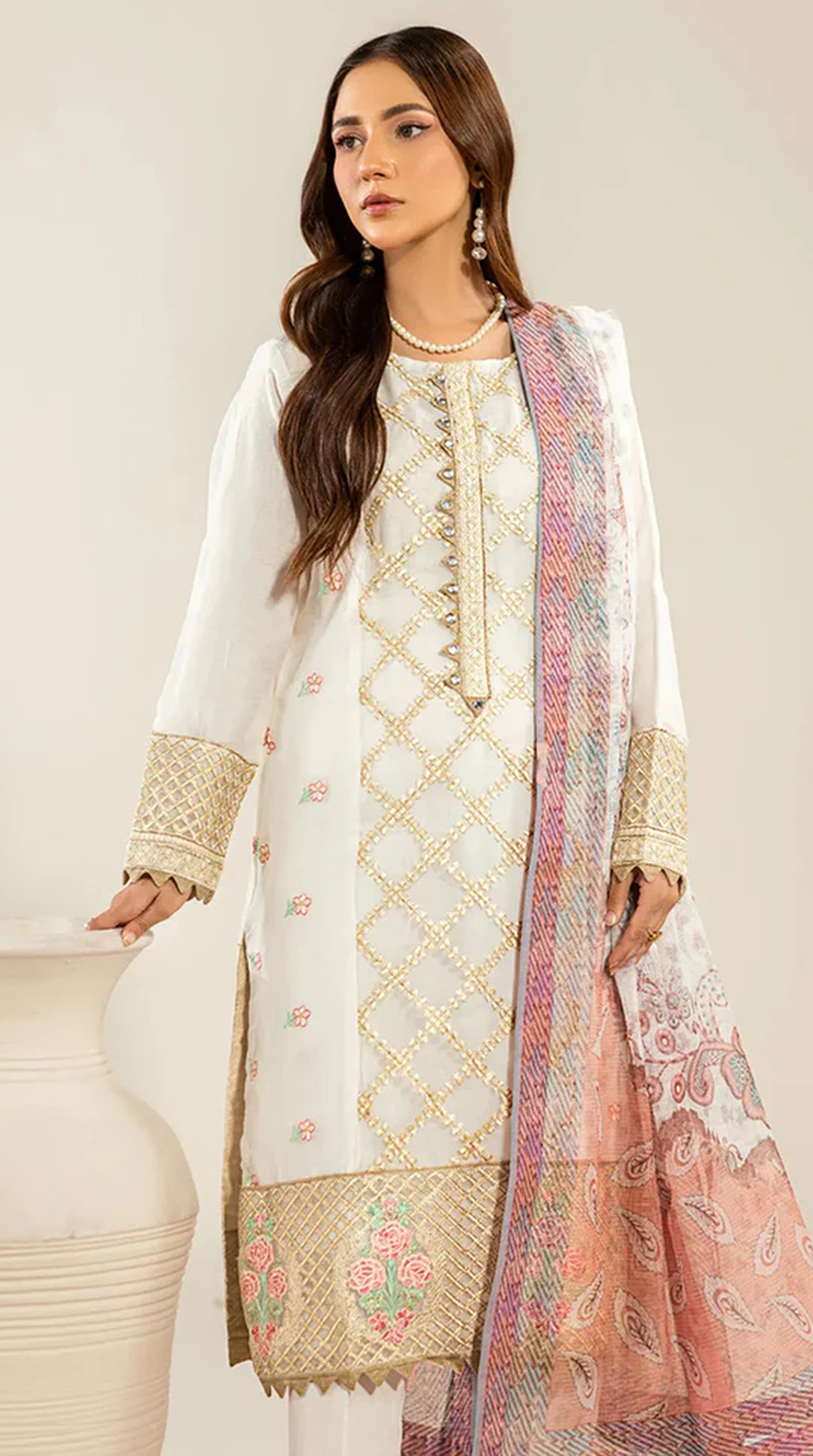 White Organza Embroidered Suit Set