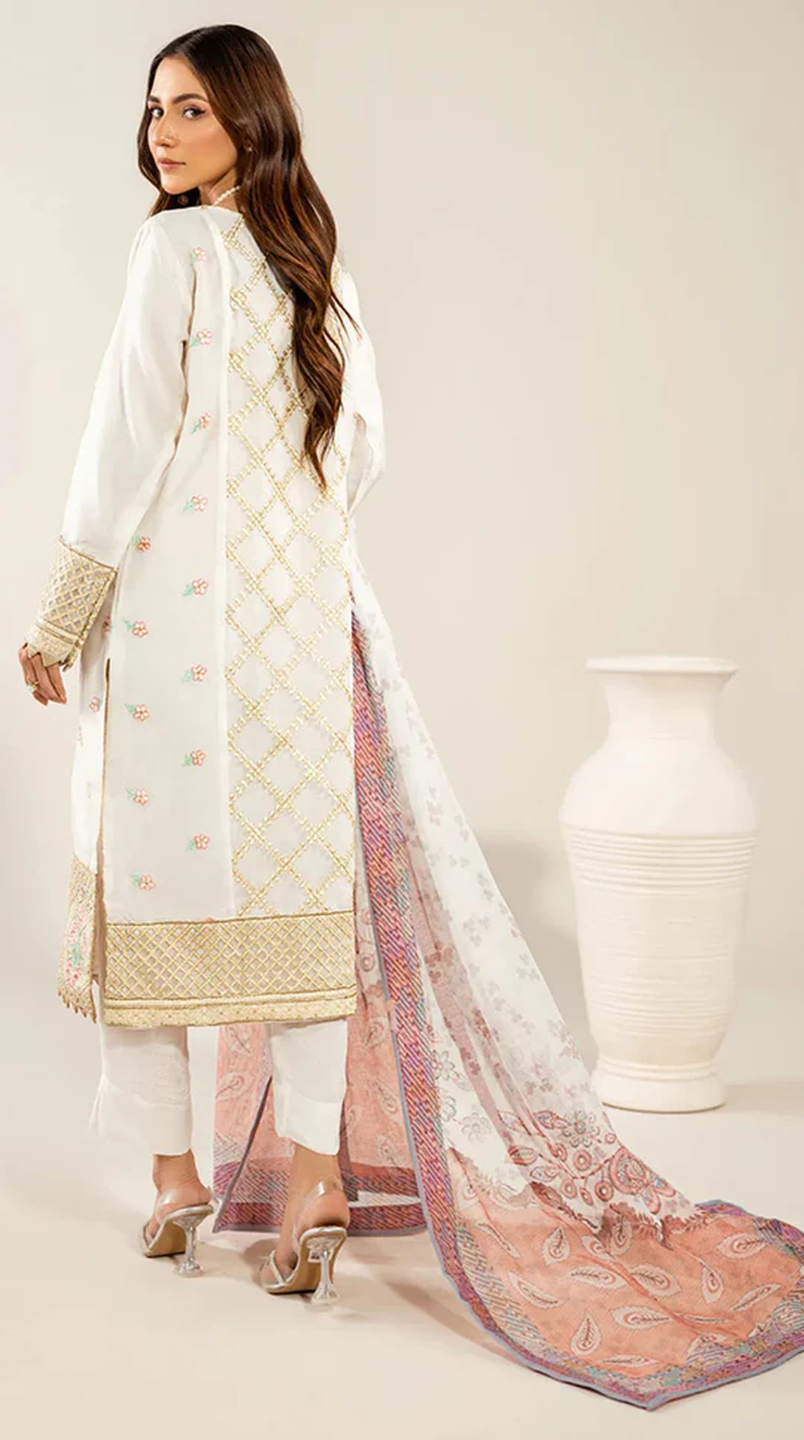 White Organza Embroidered Suit Set
