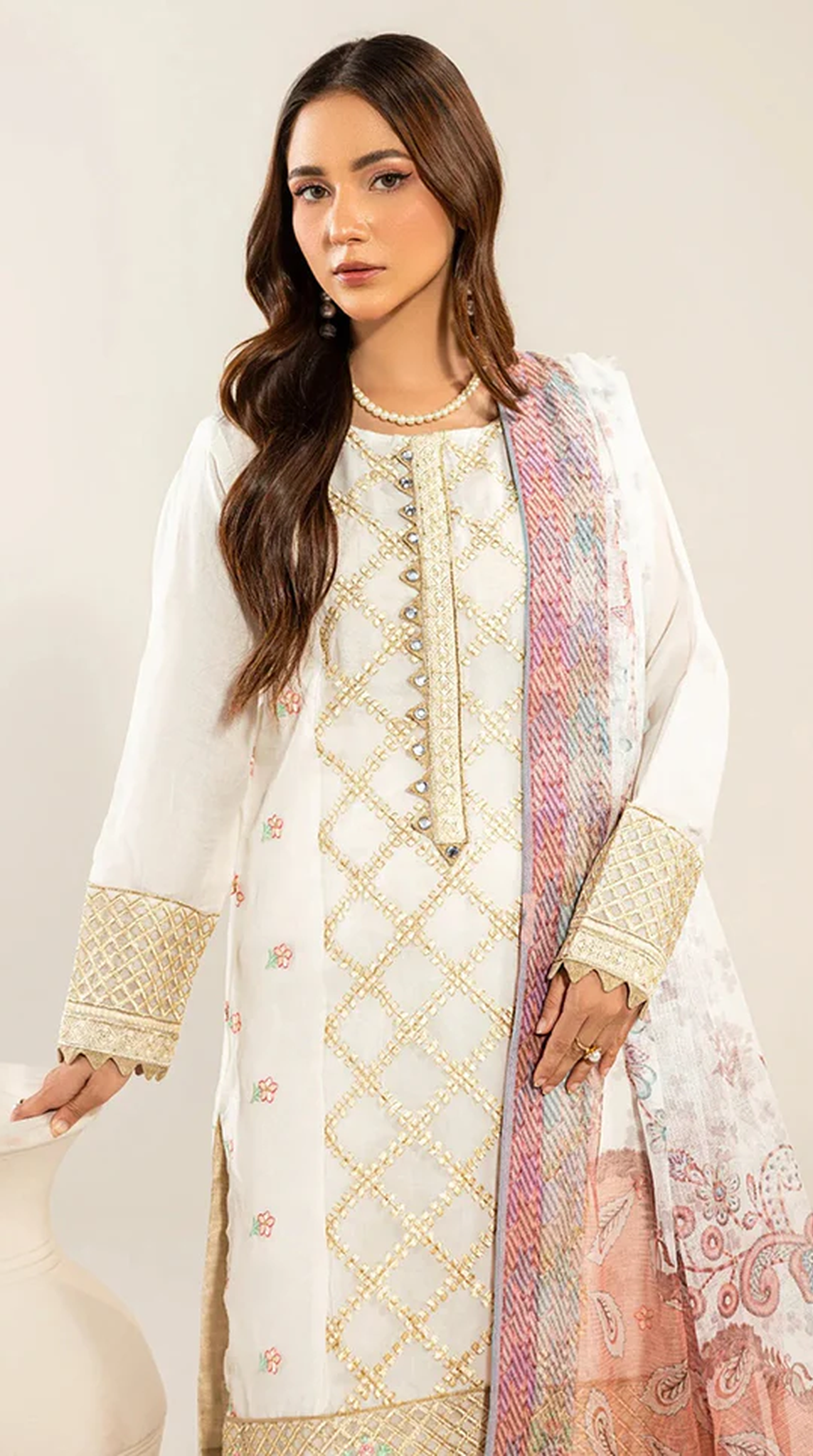 White Organza Embroidered Suit Set