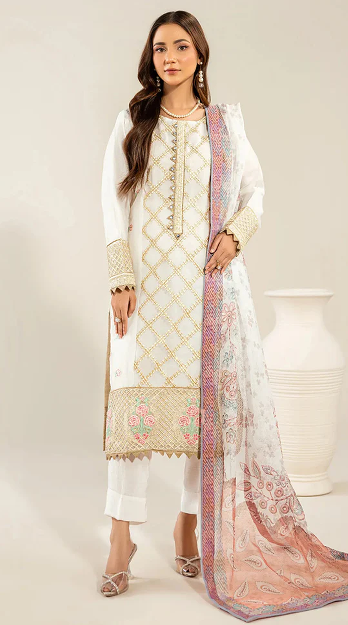 White Organza Embroidered Suit Set
