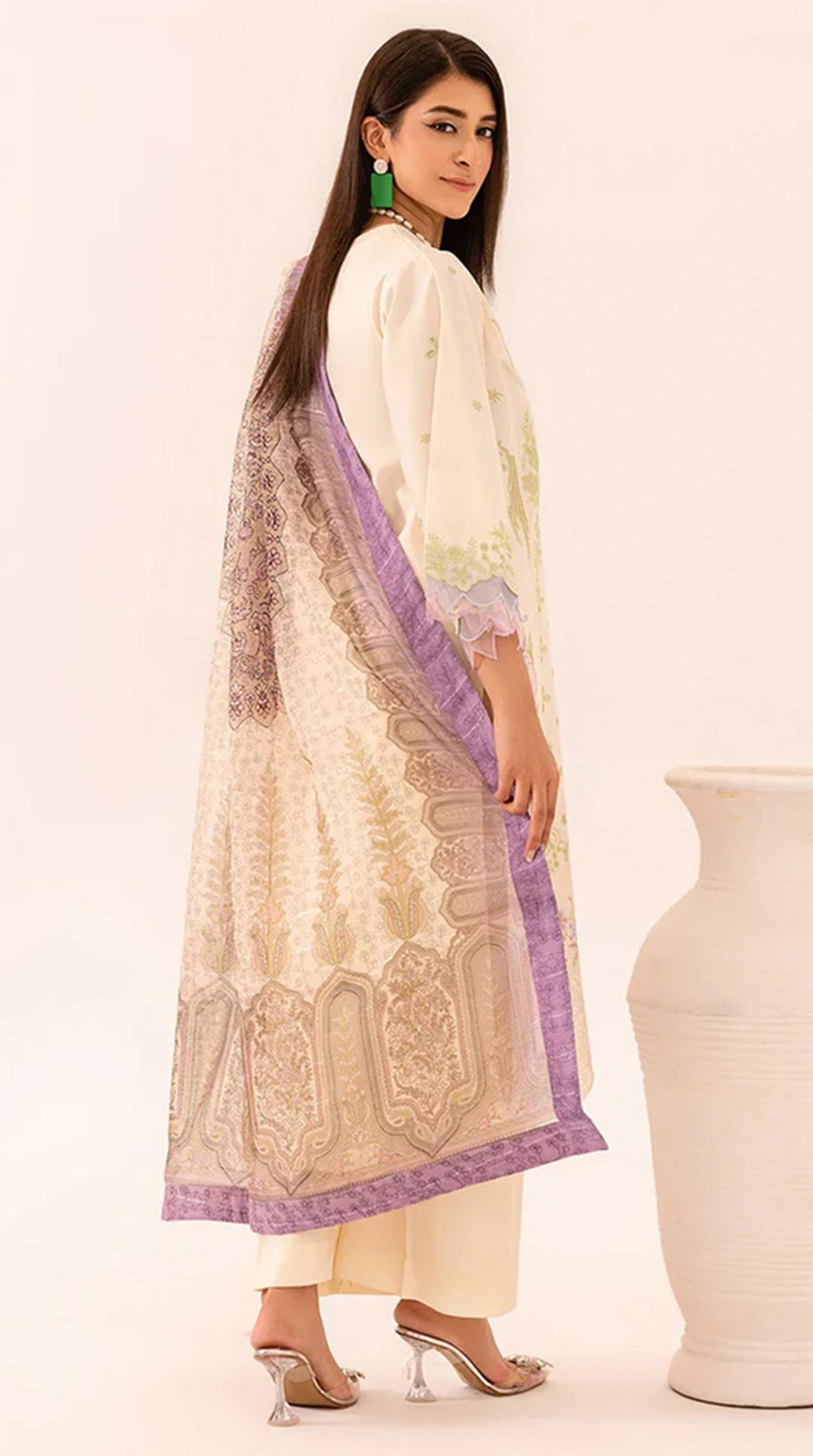 Cream Lawn Embroidered Suit Set