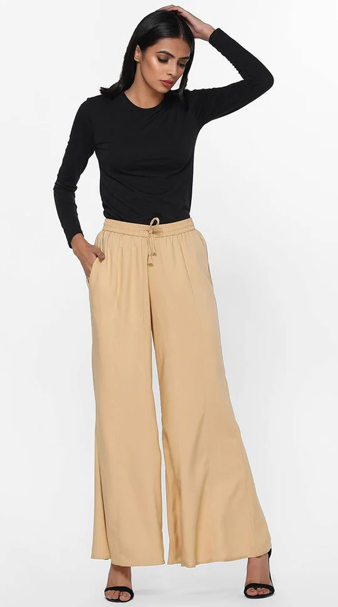 Beige Rayon Palazzo Trousers