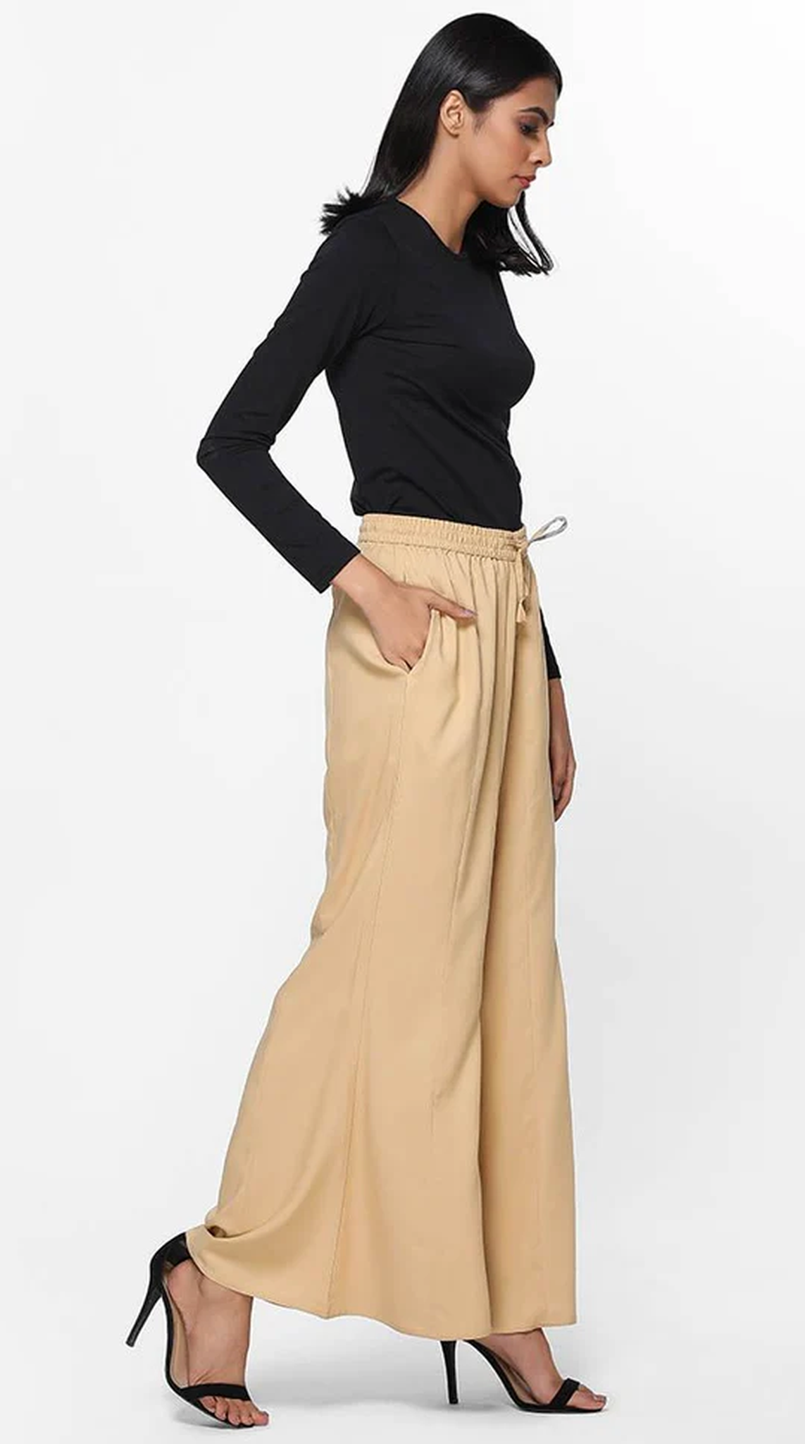 Beige Rayon Palazzo Trousers