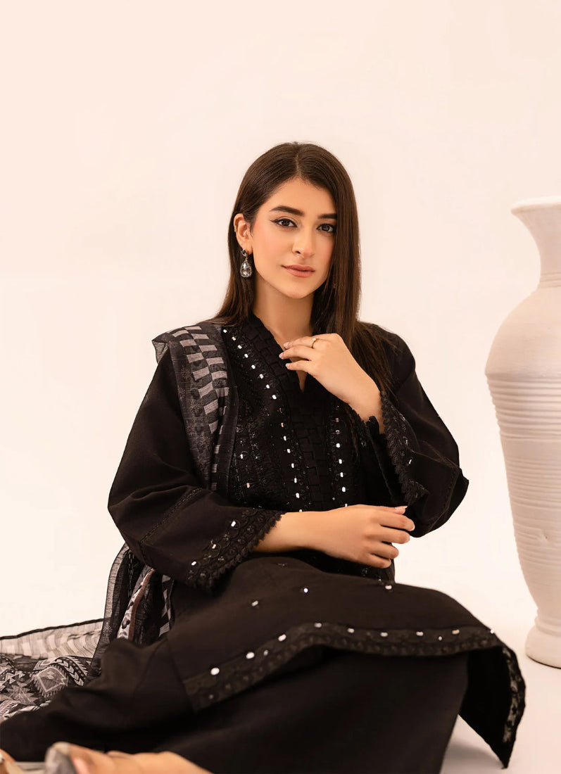 Black Khadi Net Mirrior-Work Suit Set