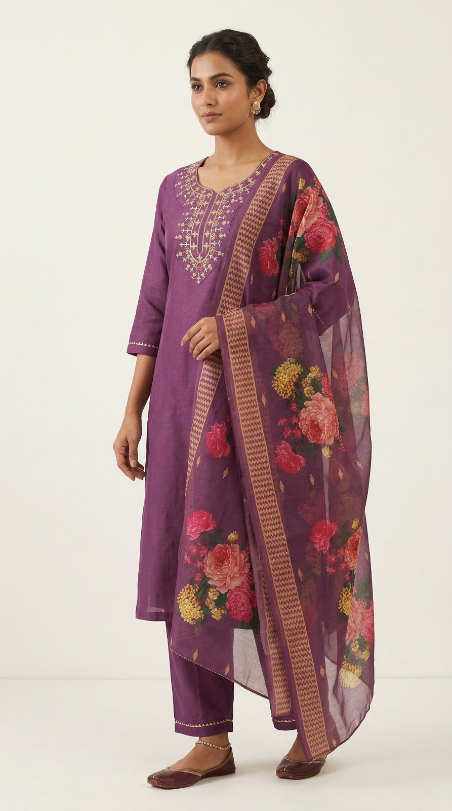 Purple Rayon Zari Embroidered Suit Set