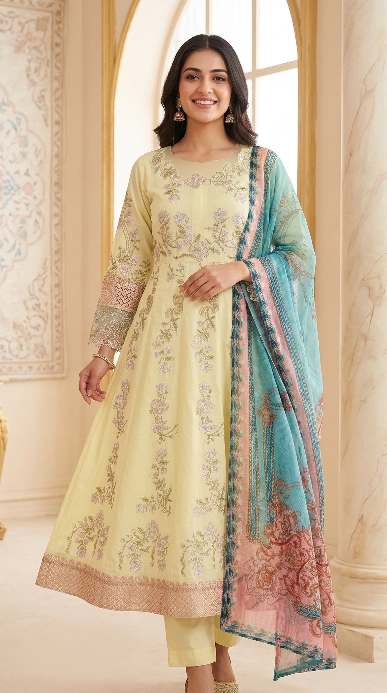 Lime Yellow Embroidered Suit Set