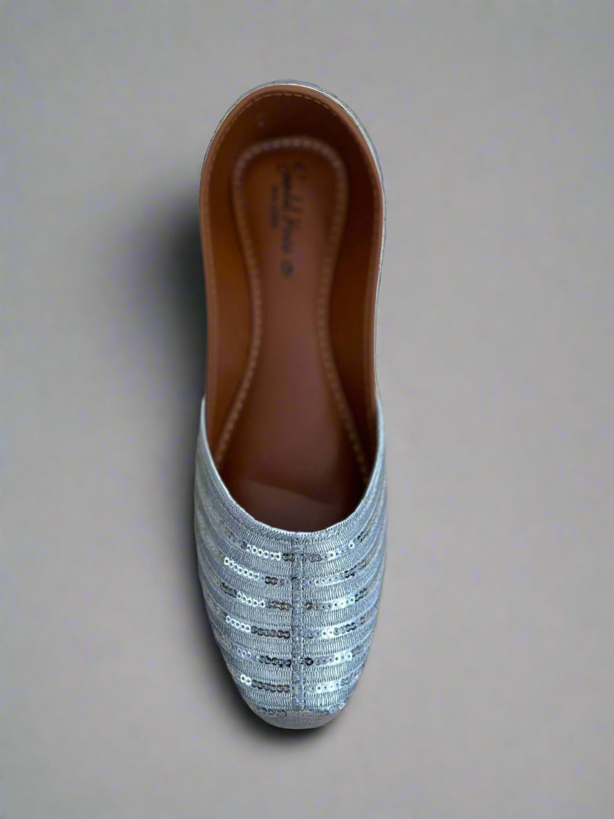 Resham Thread Sequins Juttis Silver