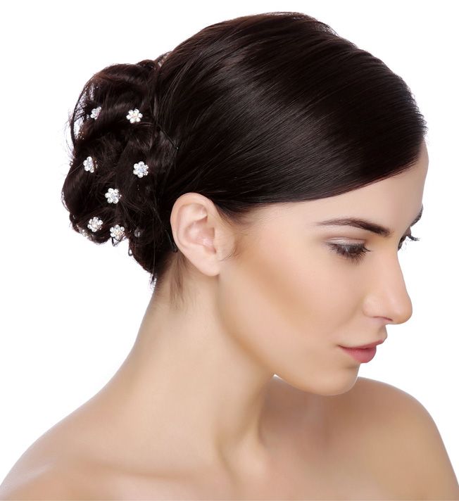 Buy Silver Flower Diamonte Bun Pins