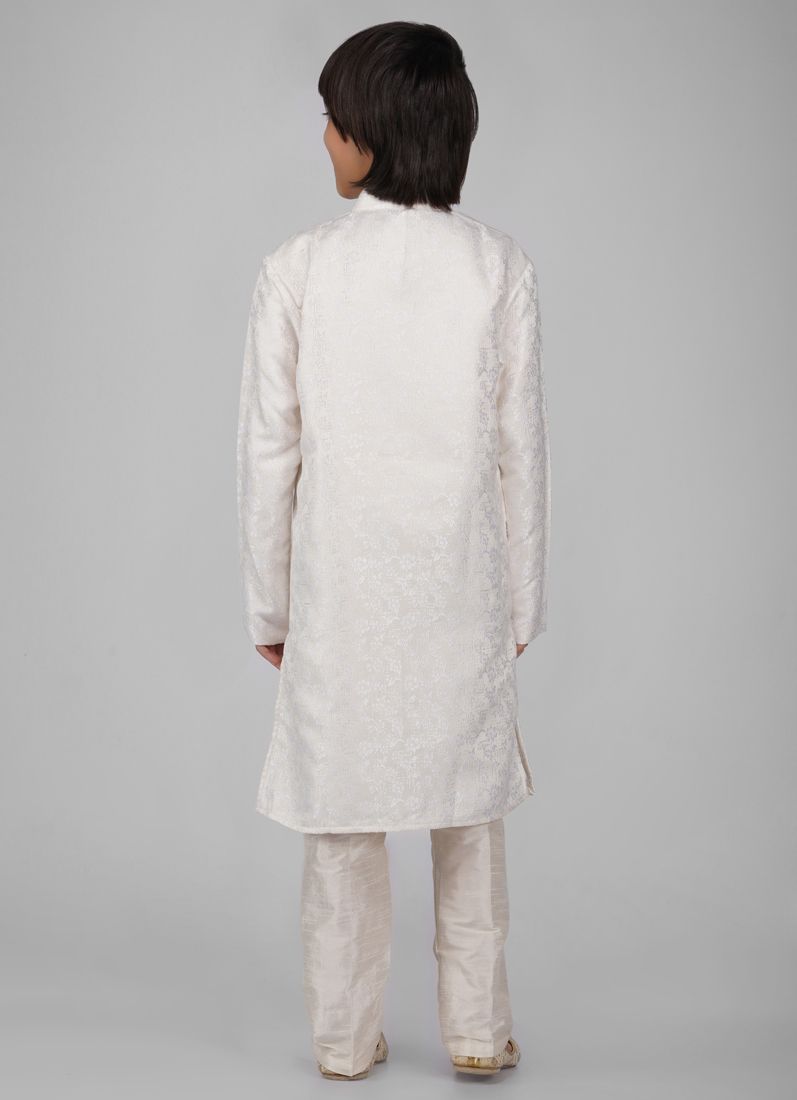 Buy Boy's Cream Poly jacquard Shervani Pajama Set