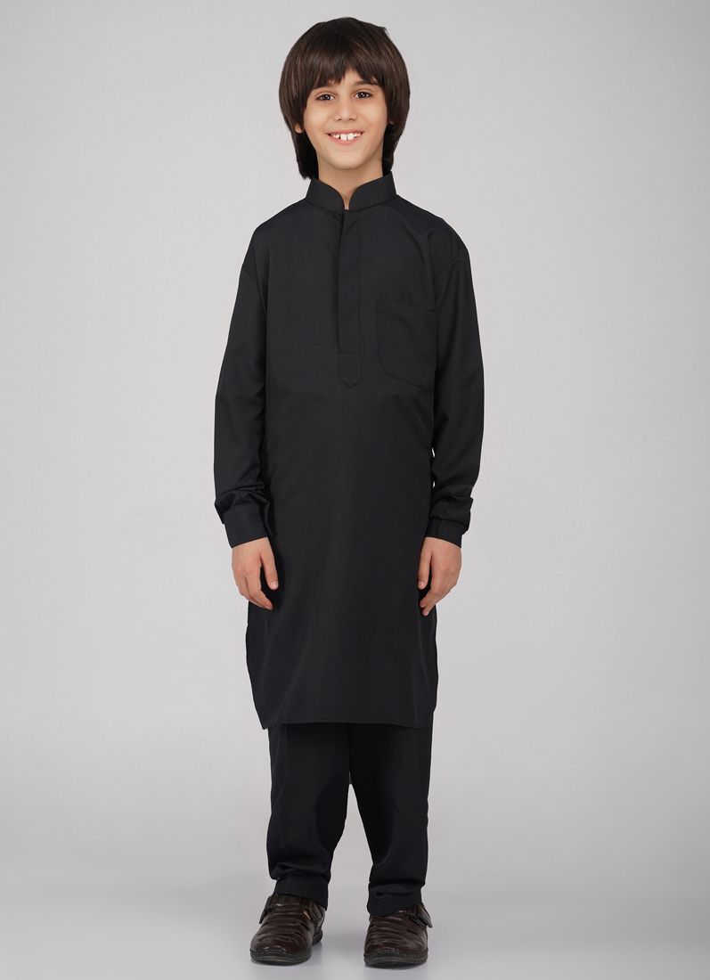 Buy Boy's Black Poyester Kurta Salwar Set