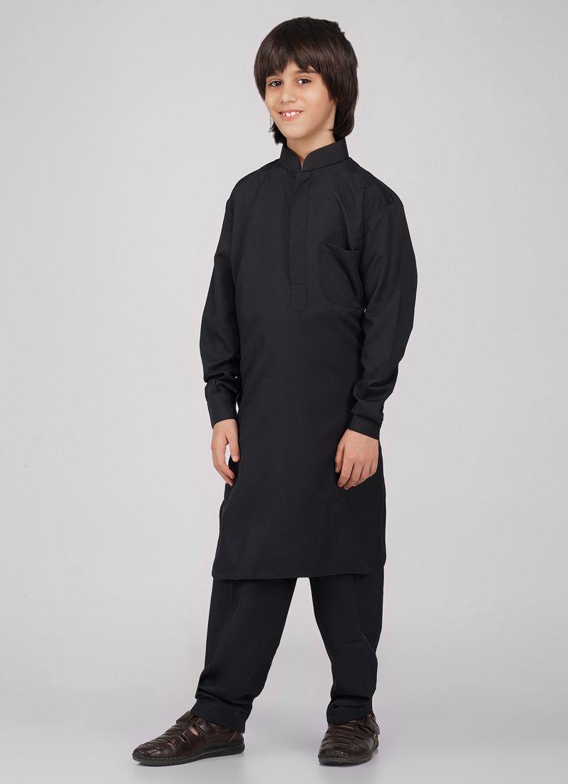 Buy Boy's Black Poyester Kurta Salwar Set