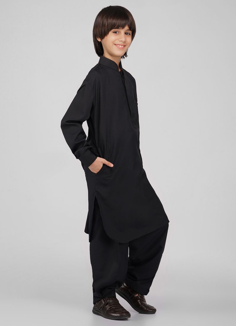 Buy Boy's Black Poyester Kurta Salwar Set