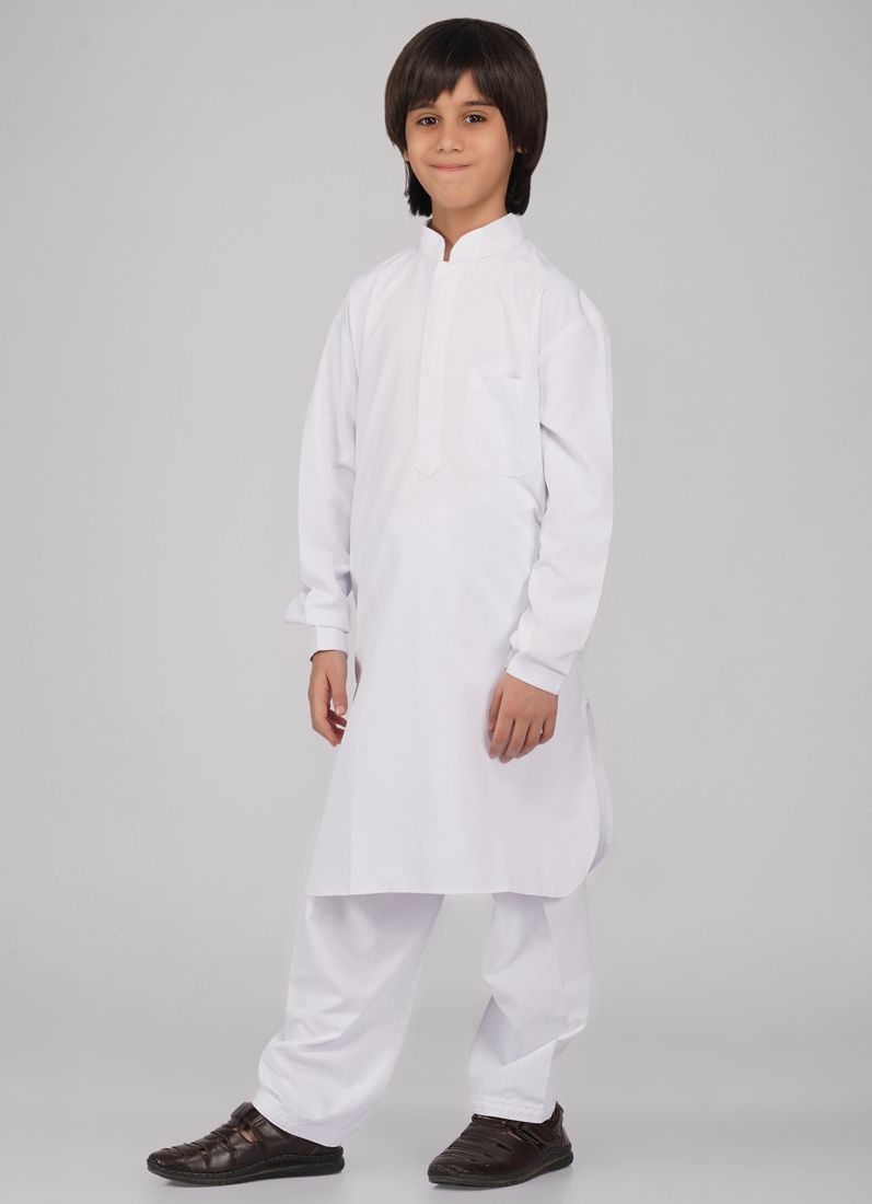Buy Boy's White Polyester Kurta Salwar Set