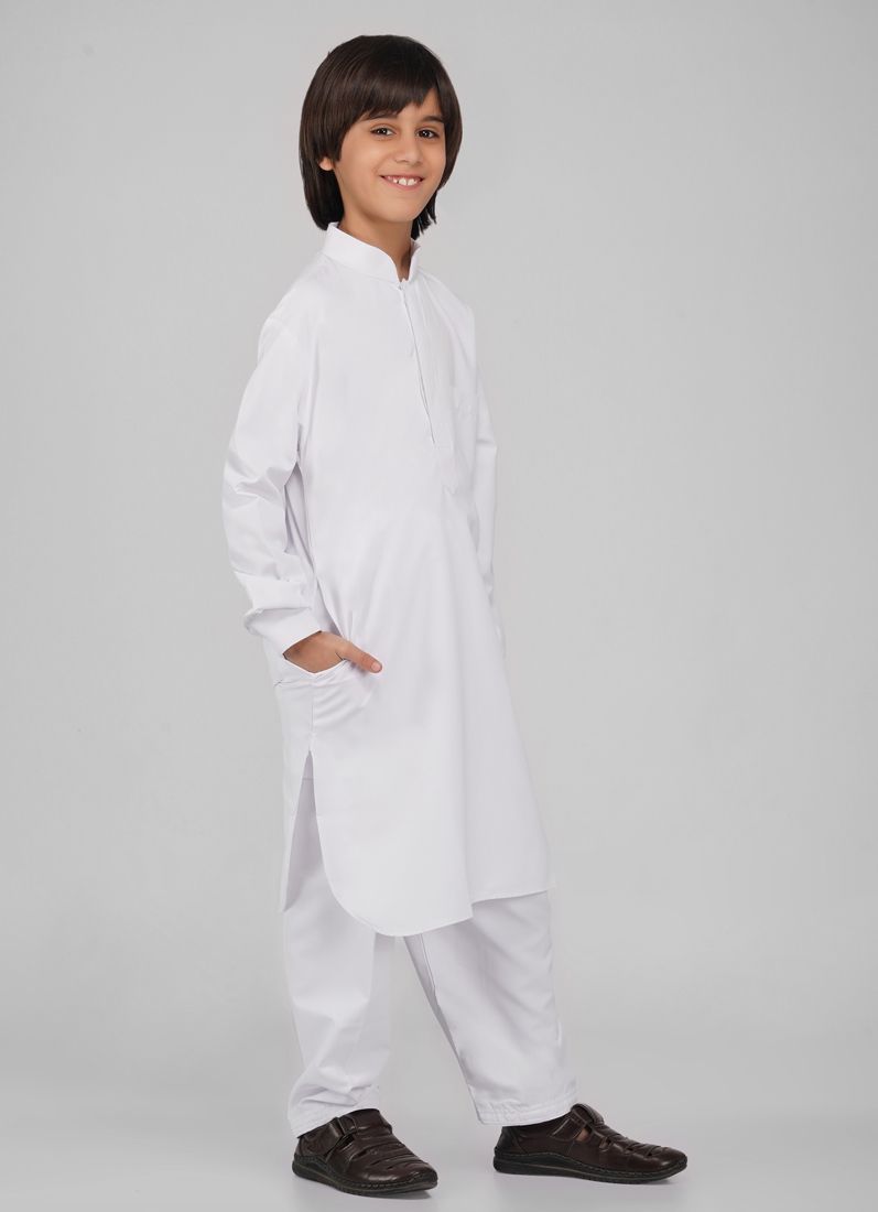 Buy Boy's White Polyester Kurta Salwar Set