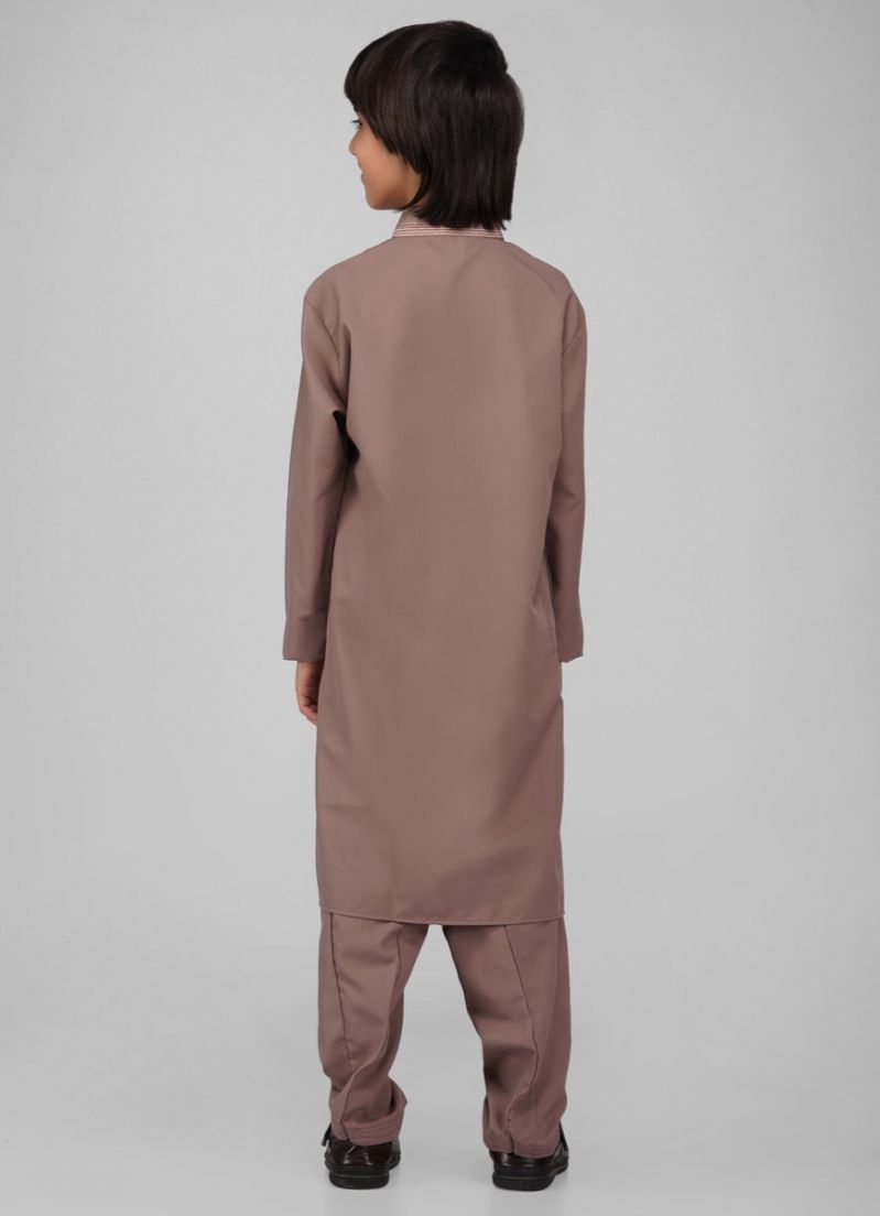 Buy Boy's Brown Poyester Resham Thread Embroidered Kurta Salwar Set