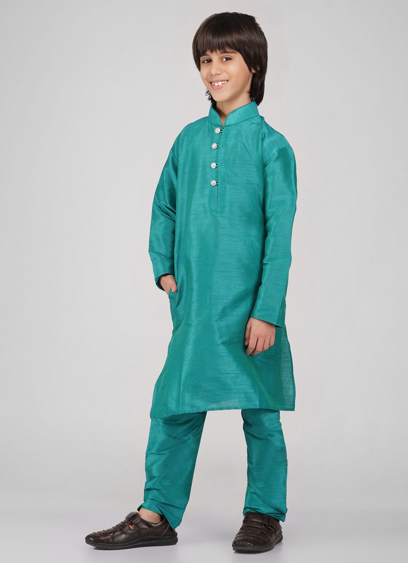 Buy Boy's Blue Raw Silk Kurta Pajama Set