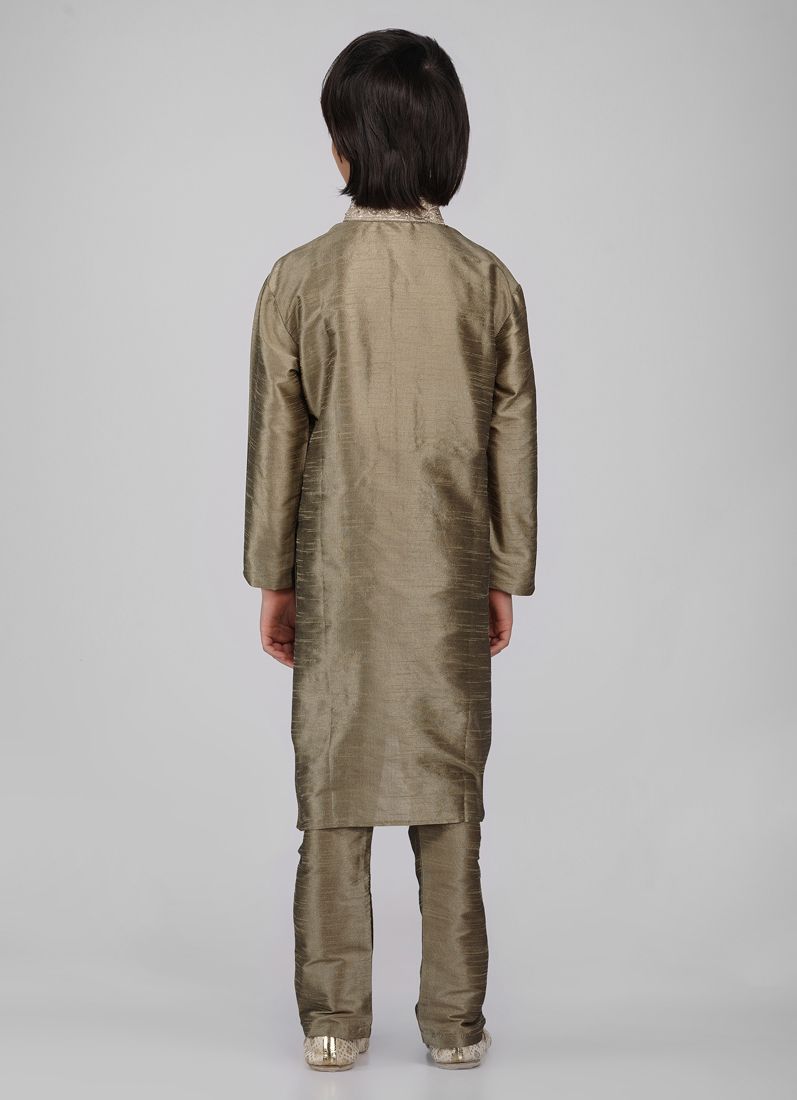 Buy Boy's Gold Zari Embroidered Raw Silk Kurta Pajama Set