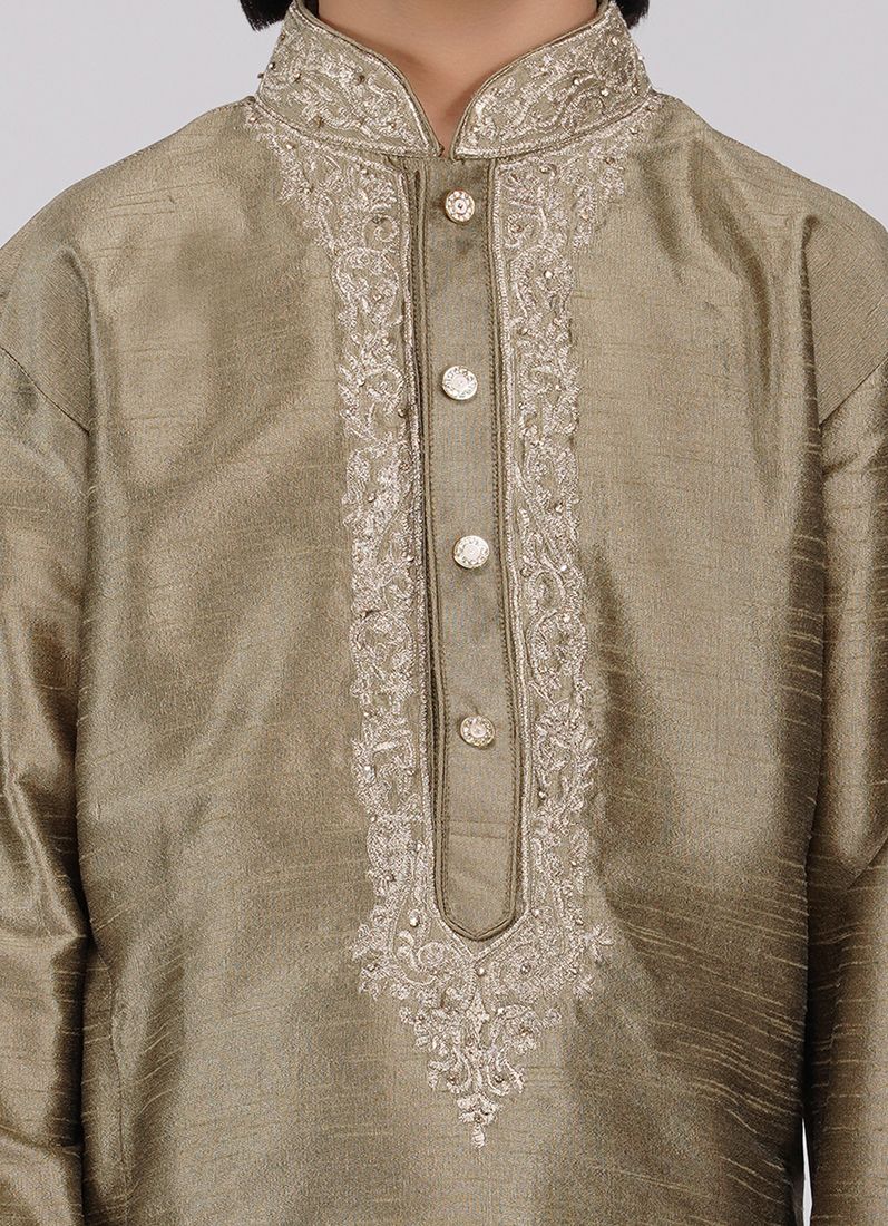 Buy Boy's Gold Zari Embroidered Raw Silk Kurta Pajama Set