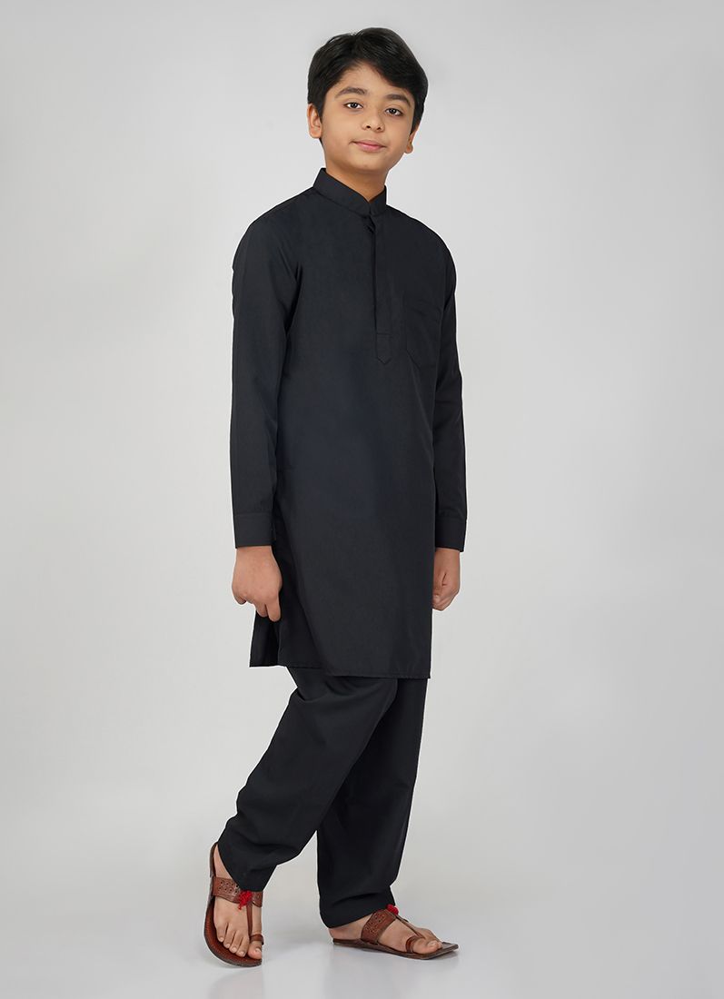 Buy Boys Black Polyester Kurta Salwar Set