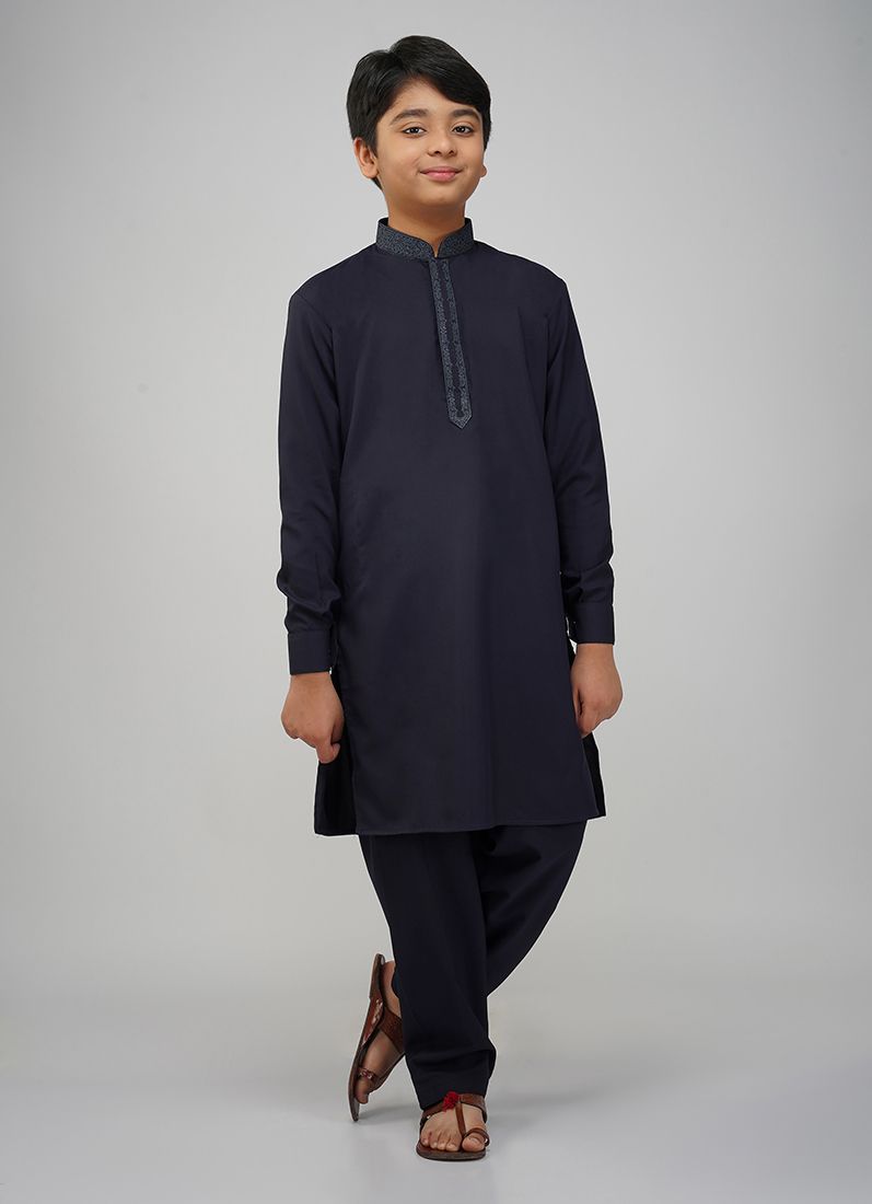 Buy Boys Navy Blue Embroidered Work Set