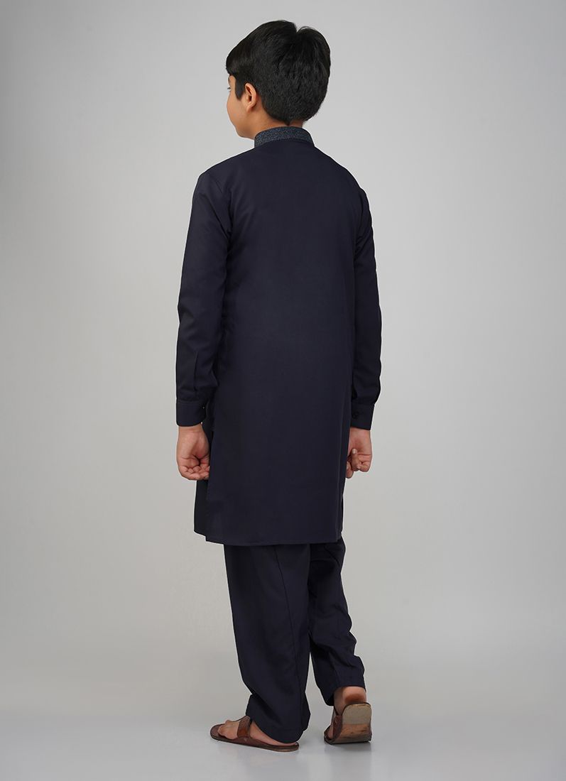Buy Boys Navy Blue Embroidered Work Set