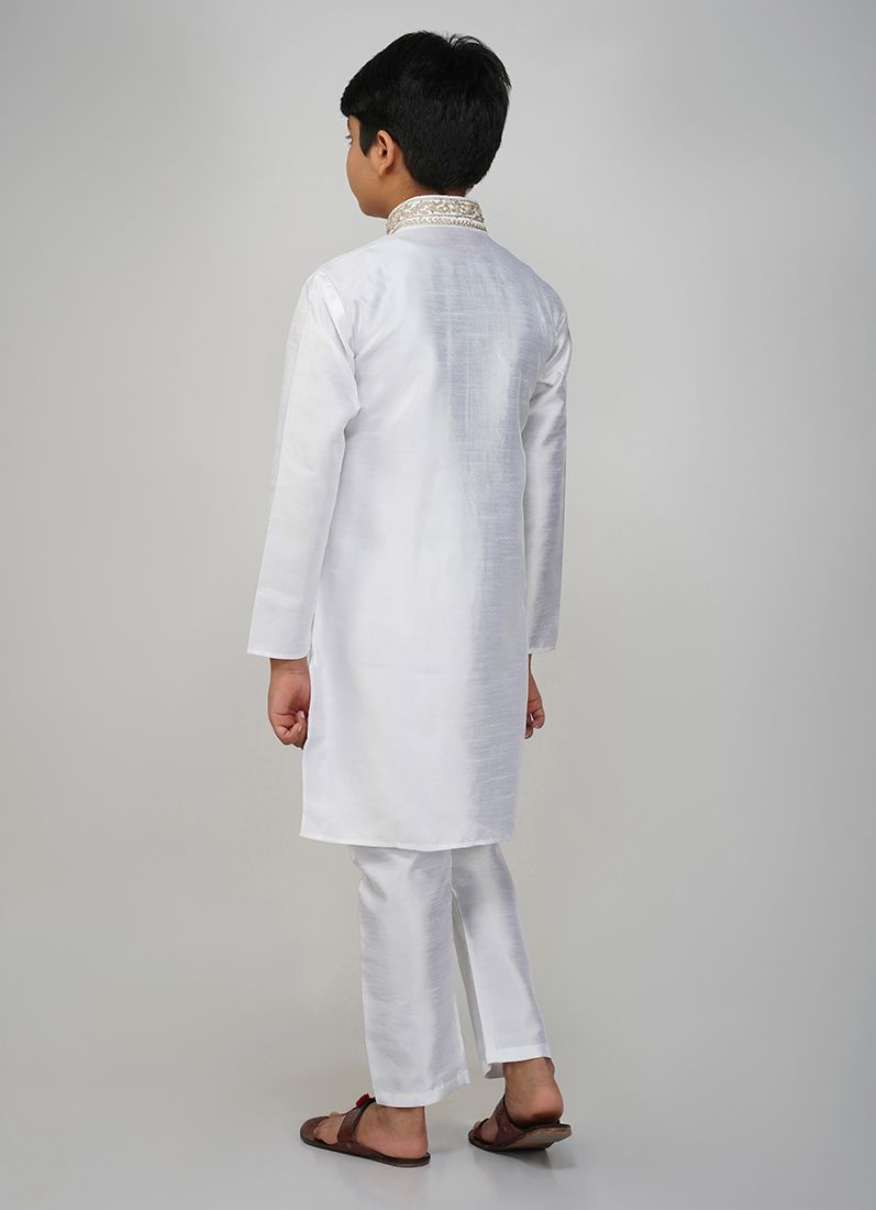 Buy Boys White Embroidered Kurta Set