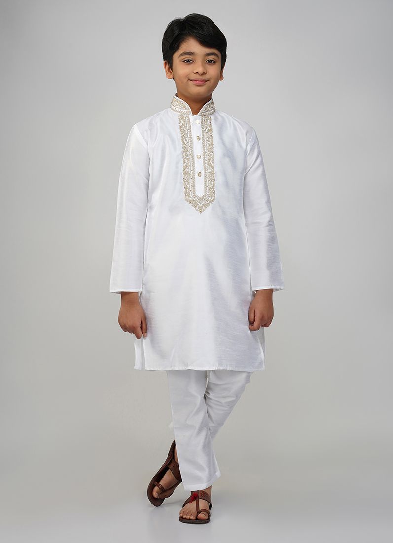 Buy Boys White Embroidered Kurta Set