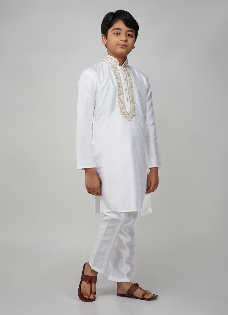 Buy Boys White Embroidered Kurta Set