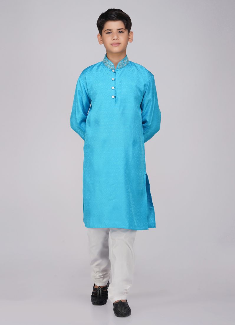 Buy Boy's Blue Resham Brocade Kurta Set