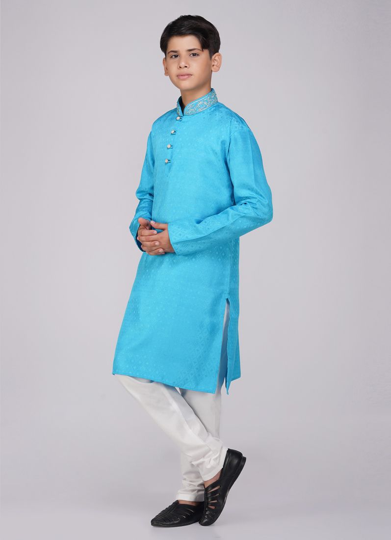 Buy Boy's Blue Resham Brocade Kurta Set