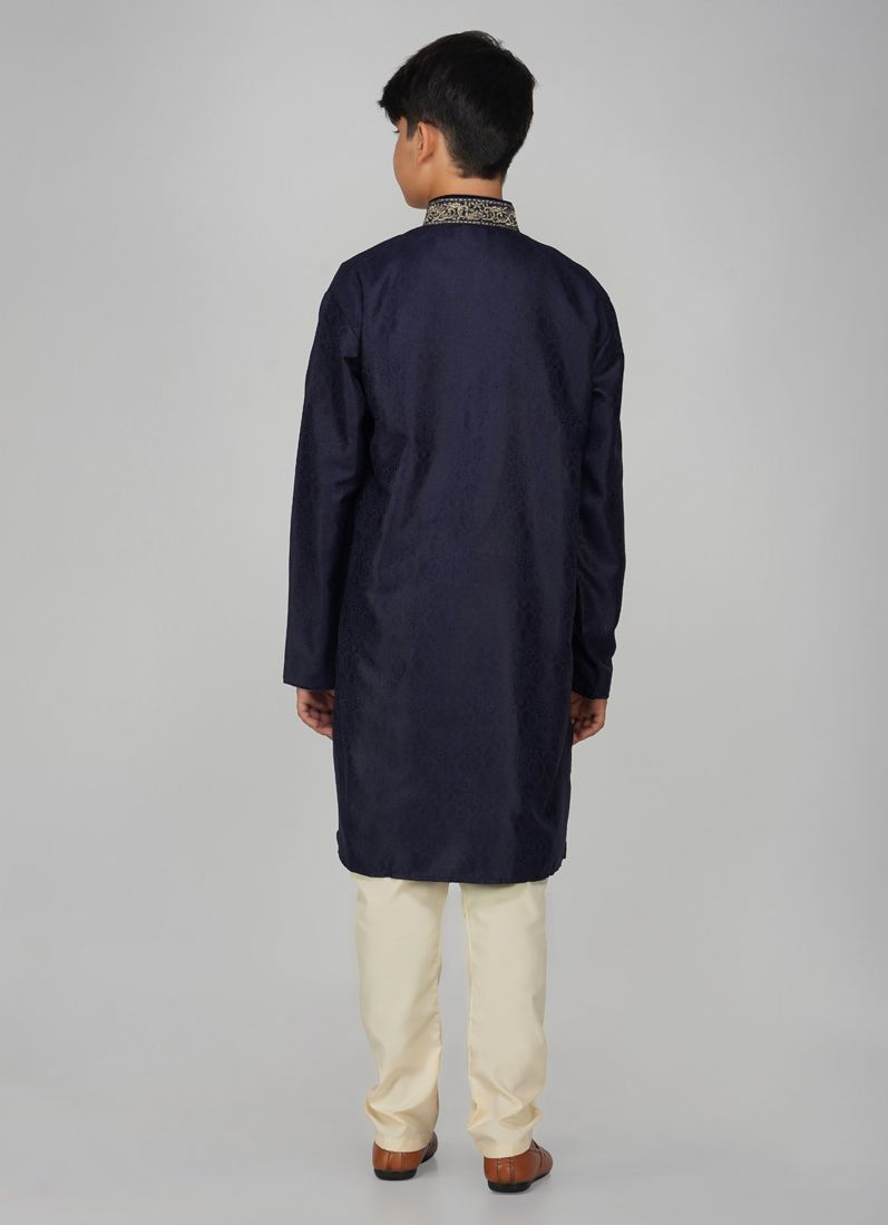 Buy Boys Navy Blue Embroidered Kurta Pajama Set