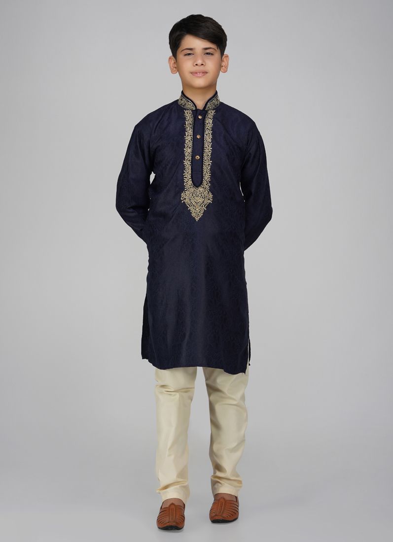 Buy Boys Navy Blue Embroidered Kurta Pajama Set