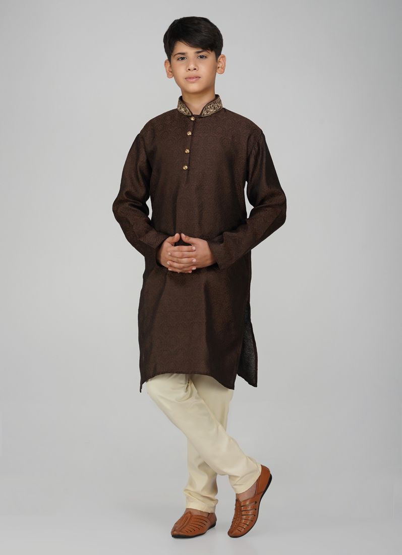 Buy Boys Brown Polyester Kurta Pajama Set