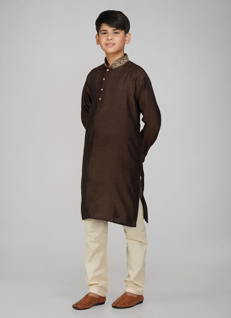 Buy Boys Brown Polyester Kurta Pajama Set