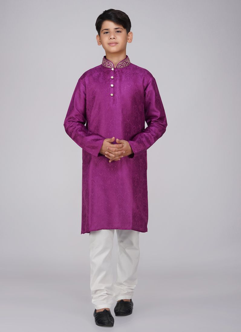 Buy Boys Magenta Resham Brocade Kurta Pajama Set