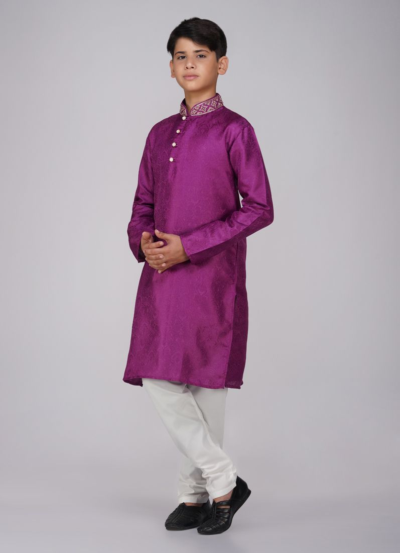 Buy Boys Magenta Resham Brocade Kurta Pajama Set