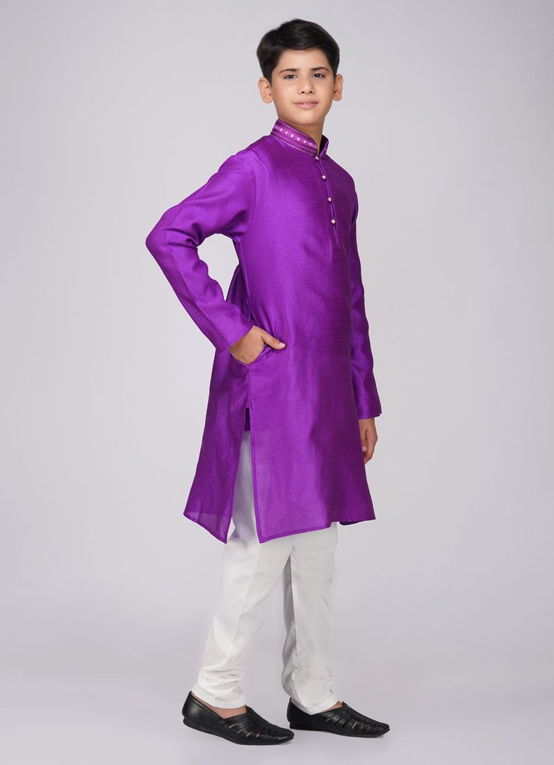 Buy Boys Purple Polyester Kurta Pajama Set
