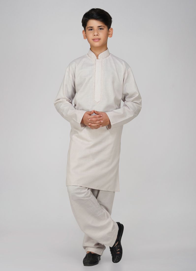 Buy Boys Beige Cotton Kurta Pajama Set