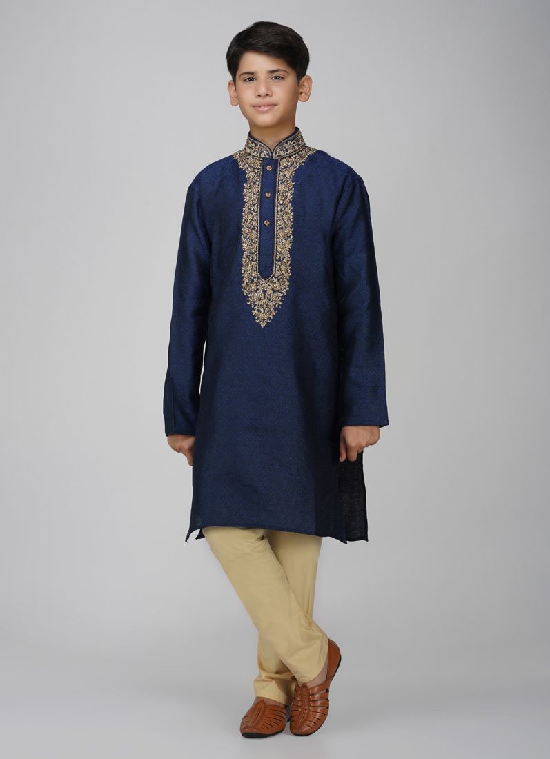 Buy Boys Navy Blue Polyester Kurta Set