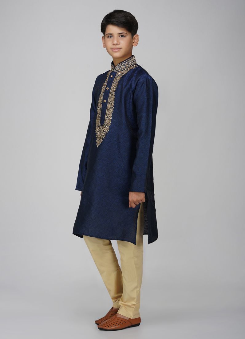 Buy Boys Navy Blue Polyester Kurta Set