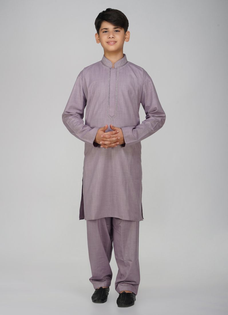 Buy Boys Lilac Cotton Kurta Pajama Set