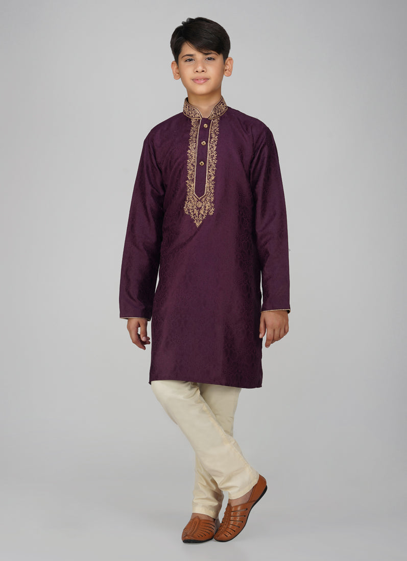 Buy Boys Purple Zari Embroidered Kurta Set