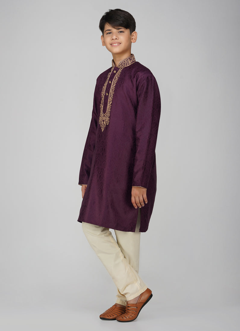 Buy Boys Purple Zari Embroidered Kurta Set