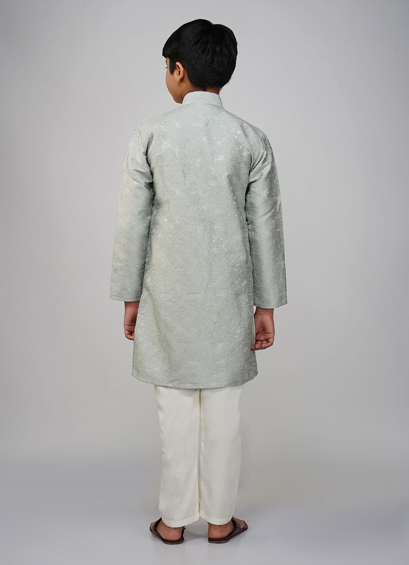 Buy Boys Grey Brocade Semi Sherwani Set