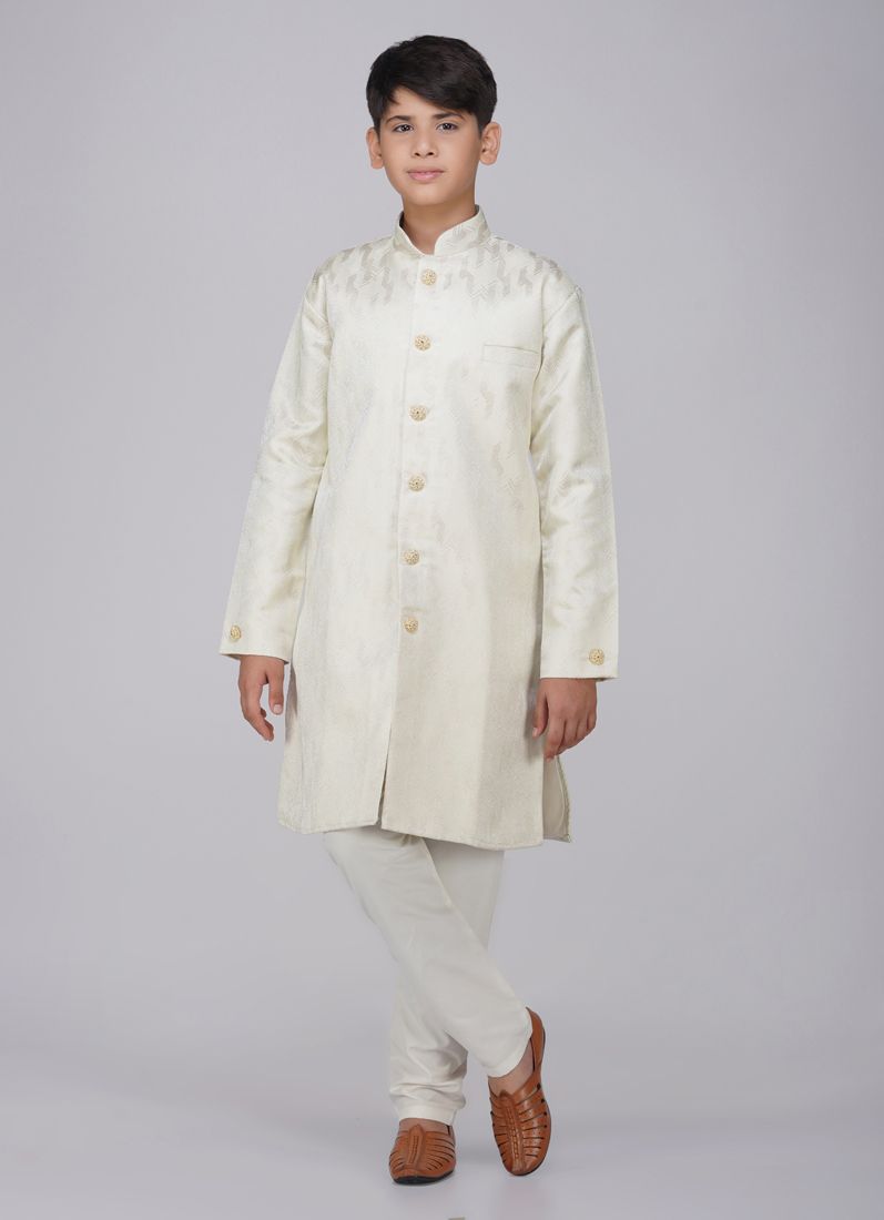 Buy Boys Light Green Brocade Semi Sherwani Set