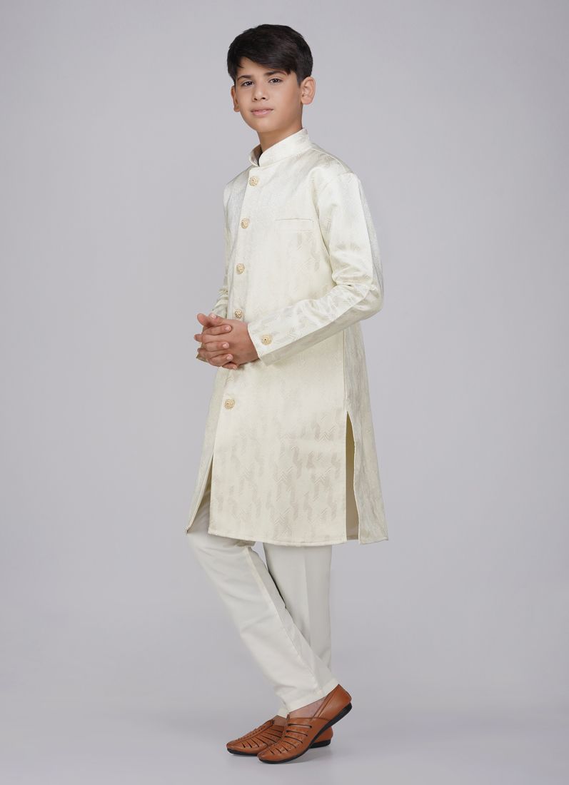 Buy Boys Light Green Brocade Semi Sherwani Set