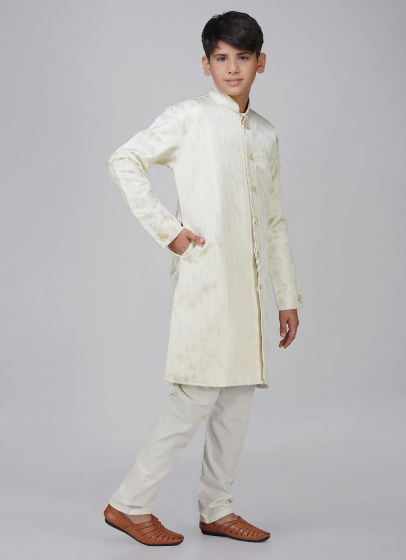 Buy Boys Light Green Brocade Semi Sherwani Set