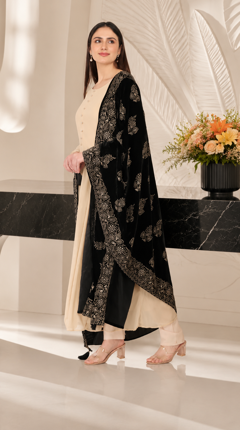 Georgette Beige Bias-Cut Suit Set