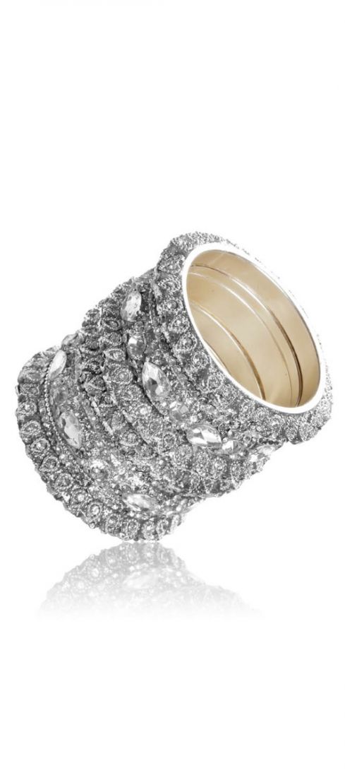 Buy Silver Intricate Diamonte Bangle Set