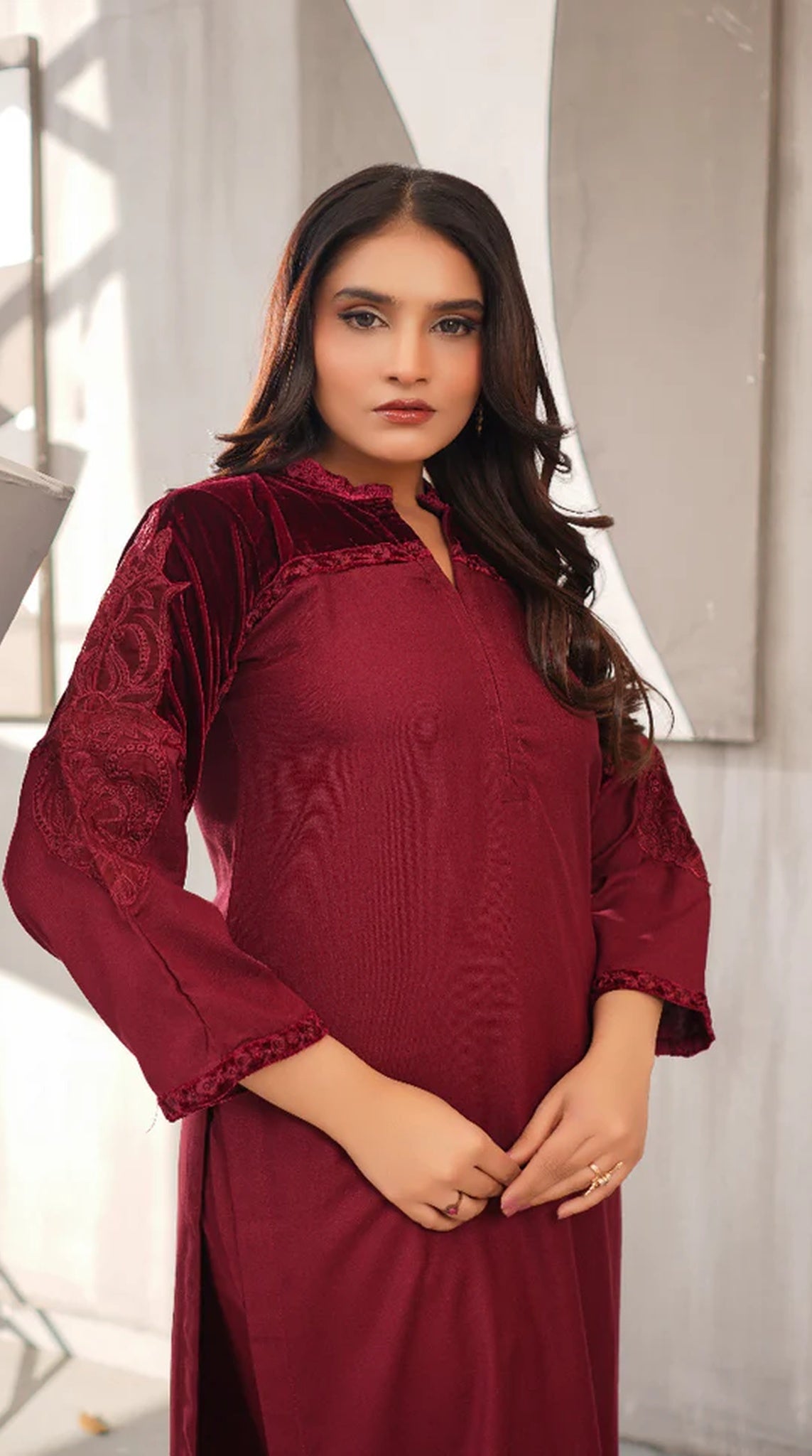 Exquisite Deep Wine Dhanak Suit Set